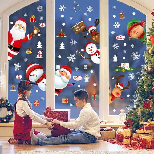 Christmas Snowman Deer Santa Claus Glass Window Stickers For