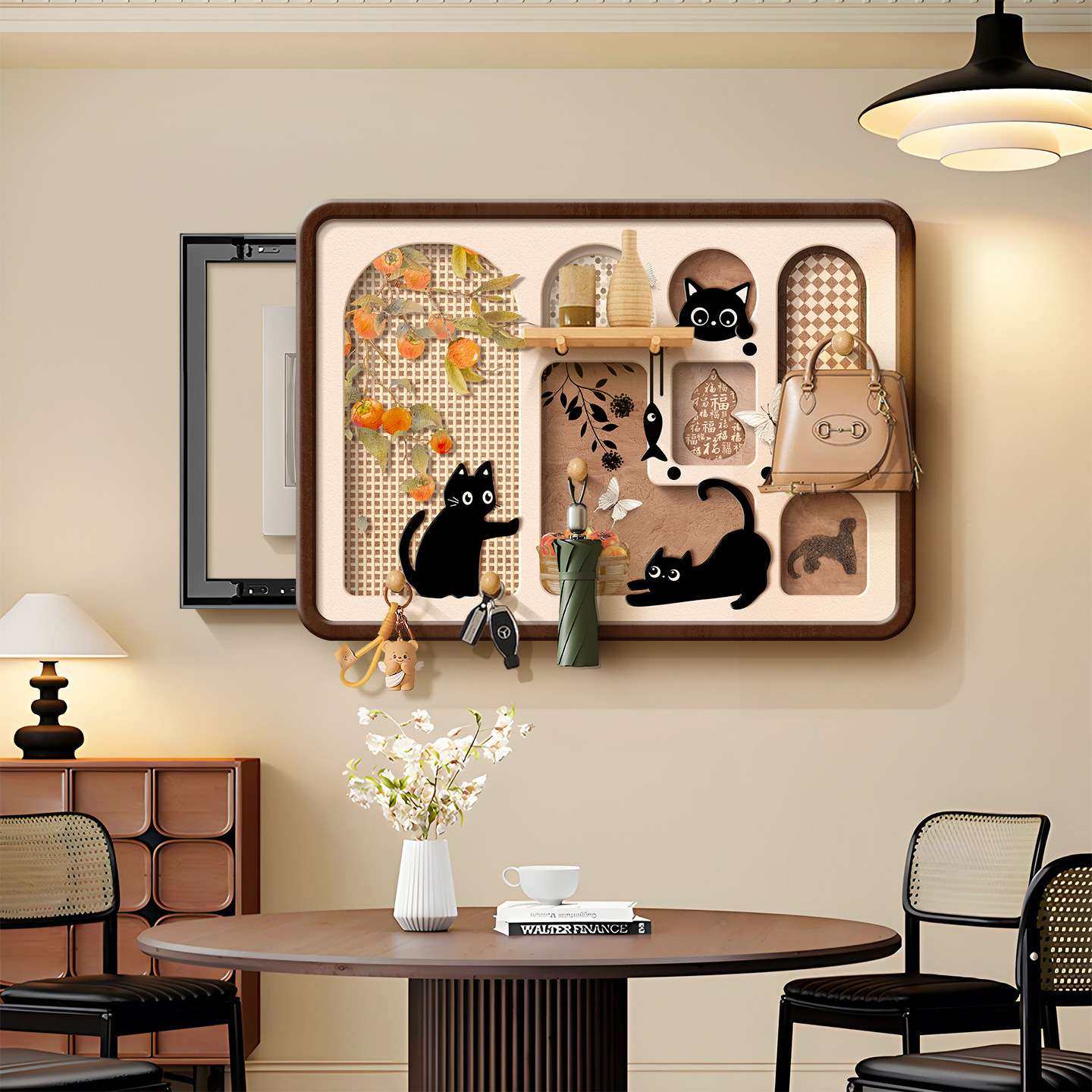 中古风电表箱装饰画复古猫免打孔洞洞板配电箱遮挡电闸开关盒壁画,3C数码配件,其它配件,淘宝优惠券,粉丝福利购,淘宝优惠卷