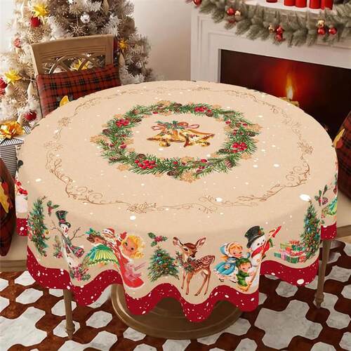 Vintage Christmas Tablecloth Snowman Princess Table Cover fo
