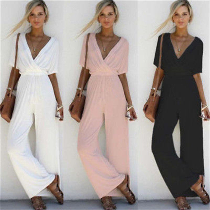 2022 New Summer Women V-Neck Loose Playsuit Jumpsuit Ladies - 实物图