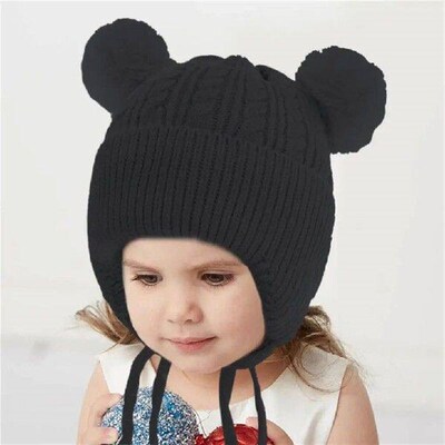 Babies Winter Beanie Thermal Knitting Caps Adorable Solid