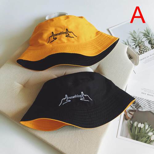 Double Sided Wear Finger Something Embroidery Panama Bucket