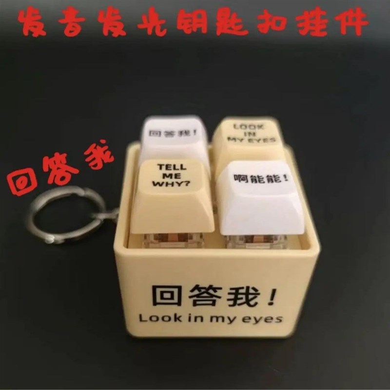 工厂好物回答我语音发音按键玩具look my eyes钥匙扣钥匙圈挂件解