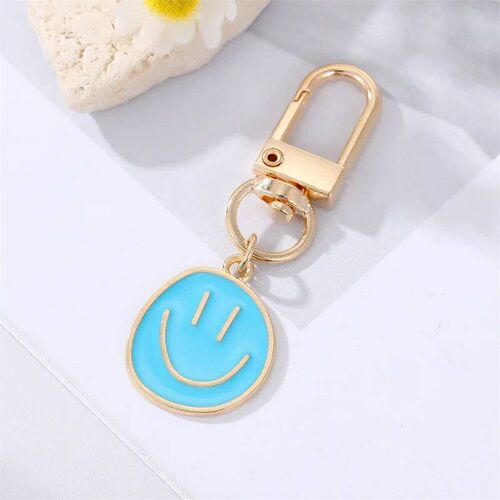 Cute Smile Face Keychain Yellow Pink Blue Black Enamel Metal