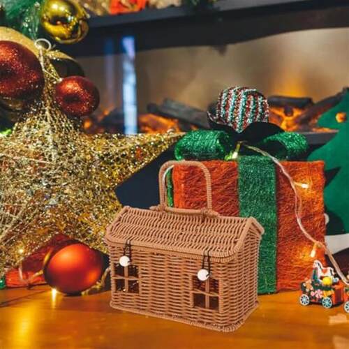 24x14x16cm Imitation Rattan House Shaped Basket With Lid Han
