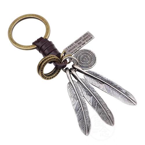 。Qinuo alloy leaf key chain personalized woven leather allo