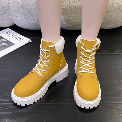 Rimocy Thicken Plush Ankle Boots for Women Lace-Up Waterproo