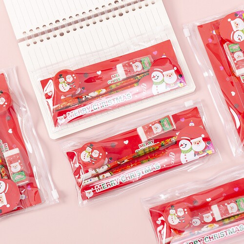 5Pcs/Pack Cute Christmas Stationery Set Pencil Ruler Eraser