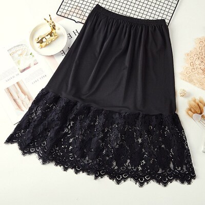 Women Skirt Extender Knee Lace Slip Hollow Length A-Line Hal