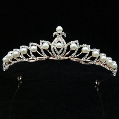 Gorgeous Silver Plated Crystal Pearls Bridal Tiaras Crown Ro