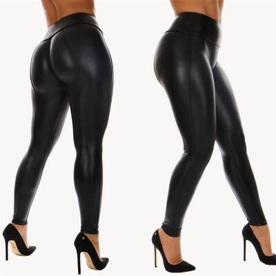 Goocheer 2021 Newest Black PU Legging Shiny Bling Faux Paten