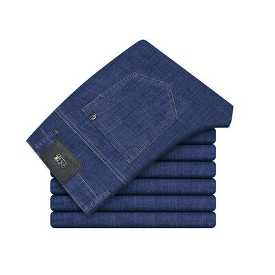 Summer Thin Ice Silk Jeans Mens Stetch Straight Denim Busin