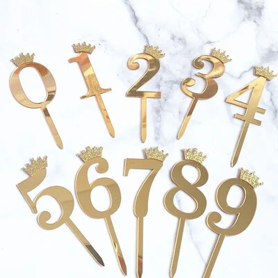 Acrylic Glitter Crown Numbers Happy Birthday Cake Topper Bir