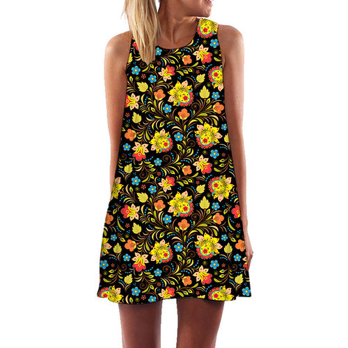 Woman Summer Dress Loose Sleeveless Printed Mini Dresses
