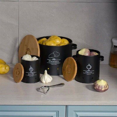 3pcs Garlic Onion Potato Container Metal Storage Box Fruit