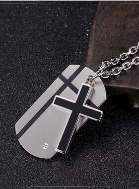 Titanium steel cross pendant tendy mens two-in-one chain te