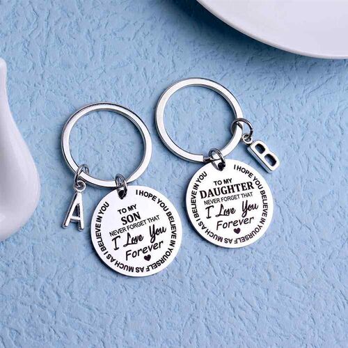 Stnless Steel Letter Keychn Letter Pendant TO MYSON/MY DAUGH