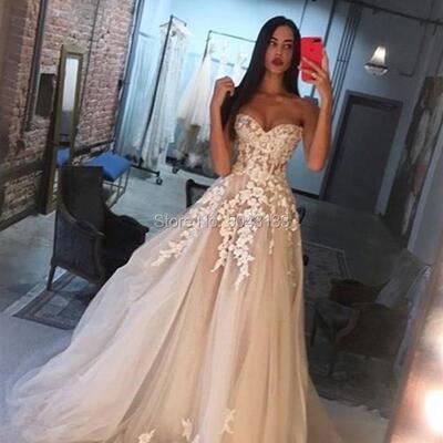 Off Shoulder Champagne Wedding Dresses 3D Ivory Appliques A