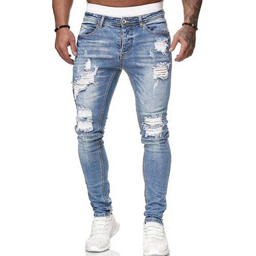 Fashion Sreet Style Ripped Skinny Jeans Men Vintage Wash Sol