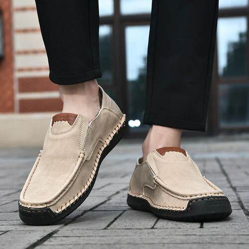 Handmade Leather Men Shoes Casual Comfortable Slip On Loafer