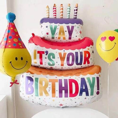 Large Birthday Three Layer Cake Candle Bear Foil Balloons Bi
