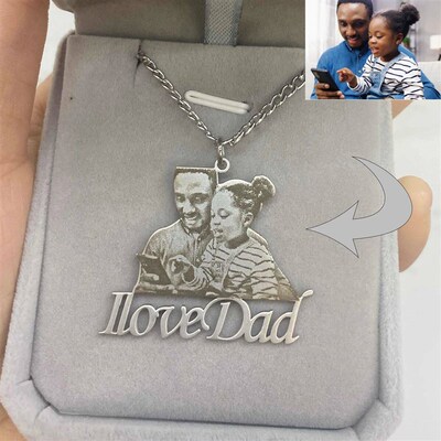 Personalized Mothers Day Gift Custom Photo Engraved Necklac
