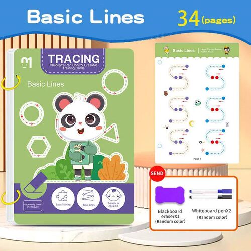 34-Page Childrens Reusable Workbook Set with Erasable Pen -