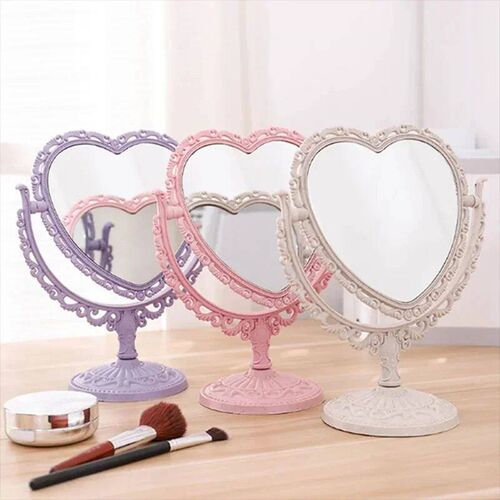 Desktop Makeup Mirror Heart Shape Makeup Vanity Portable Dou