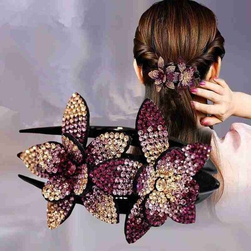 Rhinestone Hair Clips Double Flower Hair Clip Hair Crystal H