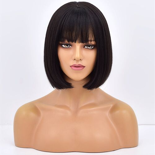 Short Bob Wig With Bangs Synthetic Wigs For Women Ombre Blac
