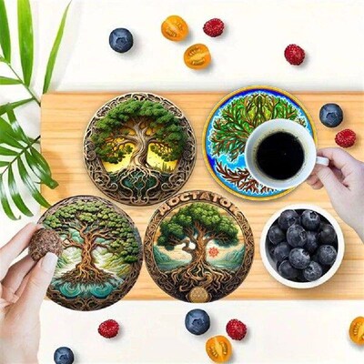 6Pcs Wooden Colorful Pattern Drink Cup Coasters Heat