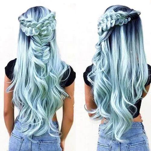 Fashion 4 Style Black Ombre Long Wave Wigs Cenre Parting Pin
