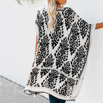 Womens Boho Printed Kimono Beach ver Up Fashionable Summer O