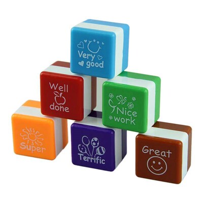 6pcs Cute Kid Encourage Stamp English Teacher Comment Stampe
