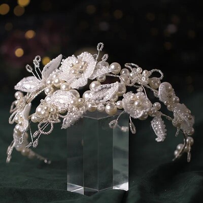 Silver Color Pearl Crystal Hairband Tiara Headbands Bridal H