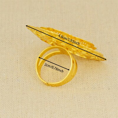 跨境新款24K镀金花朵女式戒指中东夸张珠宝新娘结婚配饰精美礼品