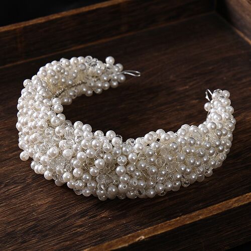Luxury Full Pearl Crystal Headband Tiara Hairband Silver Col