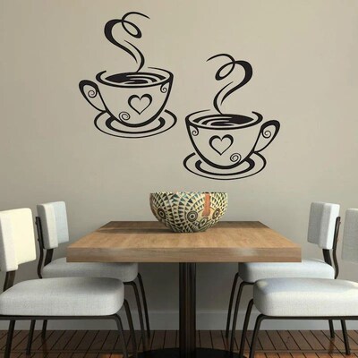 Coffee Cup Pattern Wall ers DIY Cafe Restaurant Living Room