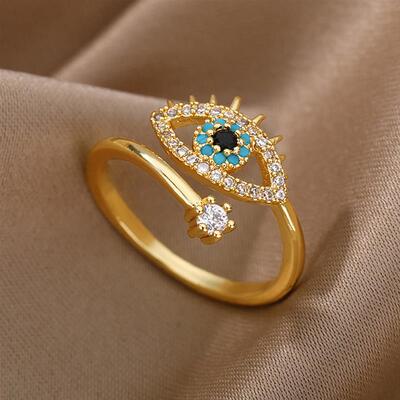 Lucky Turkish Evil Eye Rings For Women Opening Adjustable St