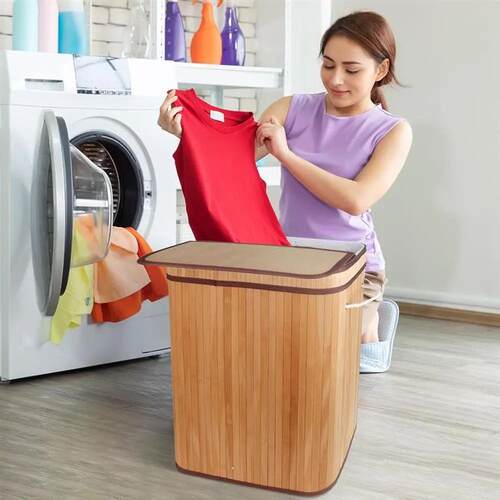 Elegant Bamboo Laundry Hamper with Lid - Removable Storage B