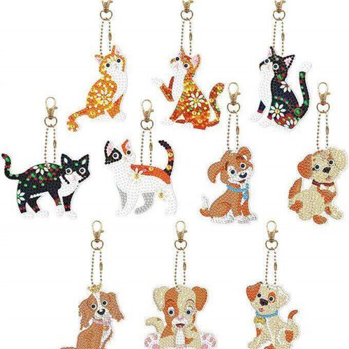 Cat and Dog 7 Pack  Diamond Painting Keyring Double