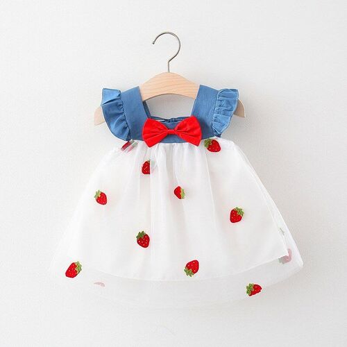 1417 Kids Princess Dress Childrens Denim Mesh Dress Drop Shi