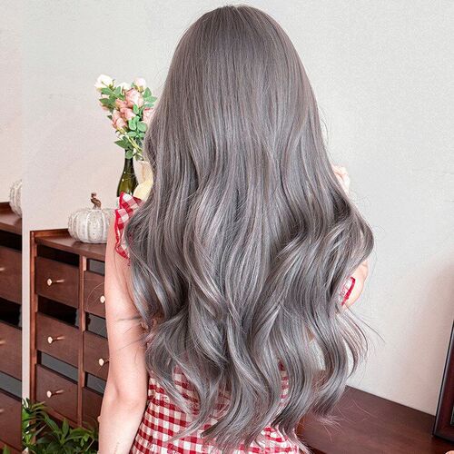 New Arrival Long Curly Grey Purple Synthetic Wig for Women F