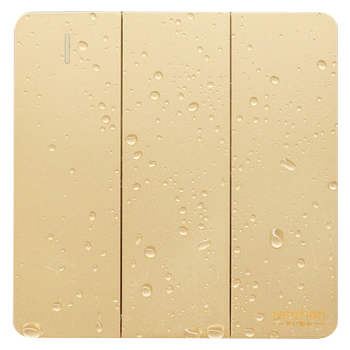 认真8型开关防水插座面板家用墙壁暗装香槟金色三开单控开关