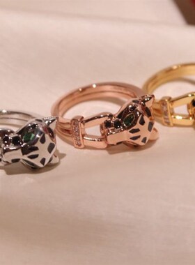 Black spot Leopard Head Rings paved 3A Cubic Zirconia Stone