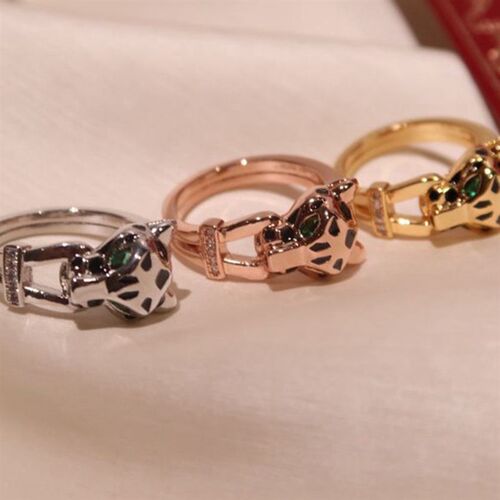 Black spot Leopard Head Rings paved 3A Cubic Zirconia Stone