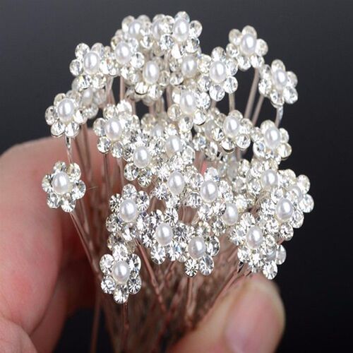 20Pcs Fashion Wedding Bridal Pearl Flower Clear Crystal Rhin