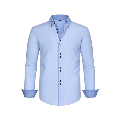 Mens Shirt with Fourway Stretch Polka Dot Patchwork Doublebr