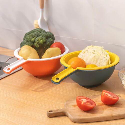 Double Layer Drain Basket with Handle Thickened Plastic Kitc