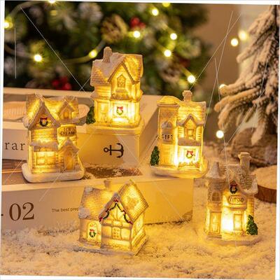 Christmas resin LED light house micro-landscape decoration